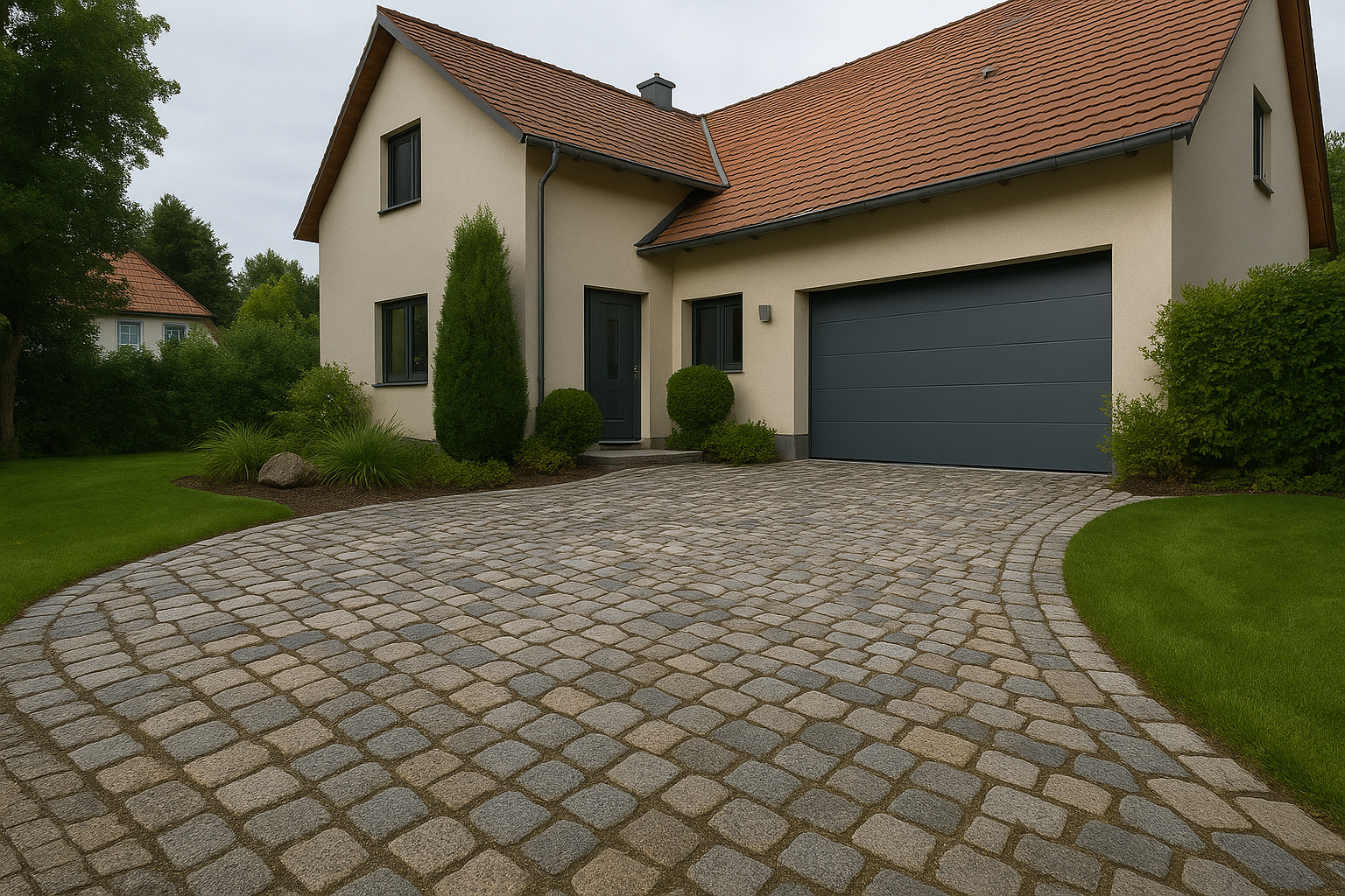 Einfahrt mit Natursteinpflaster in Erlangen - Pflasterarbeiten