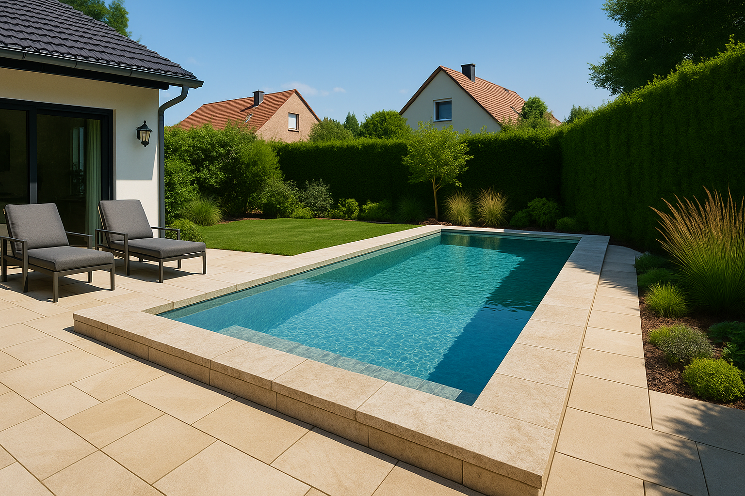 Überlaufpool mit Natursteinumrandung in Fürth - Poolbau